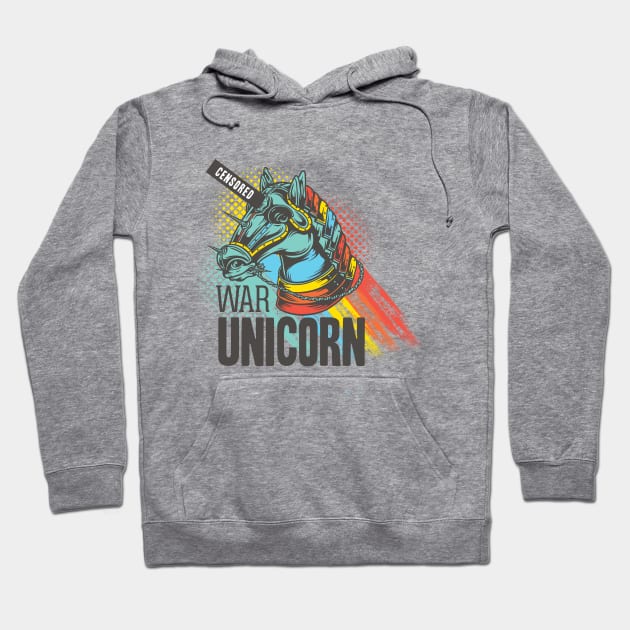 War Unicorn Zombie Horse Sarcasm Censored Art Hoodie by XOZ